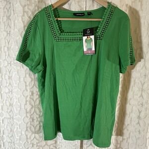 Rafaella Ladies Short Sleeves Square Neck Green Fashion Top Size XL